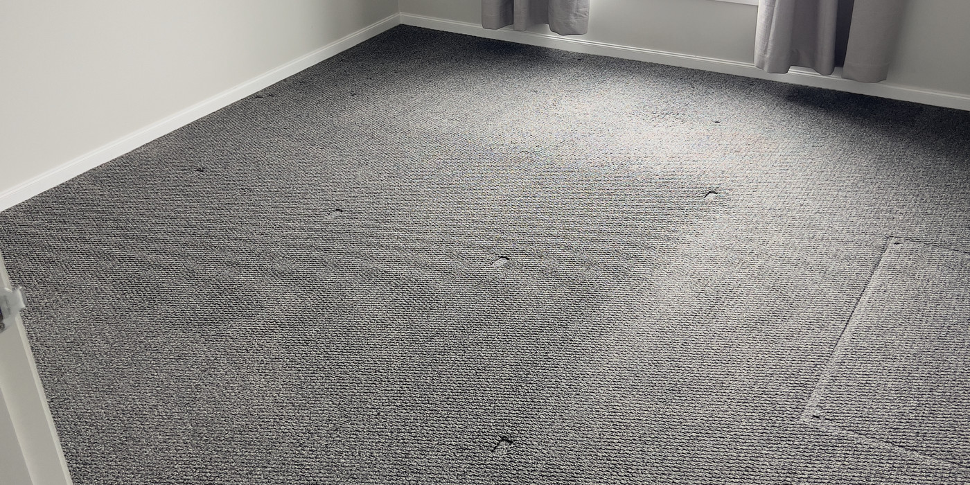 Empty bedroom carpet at the end of a tenancy, before the exit inspection